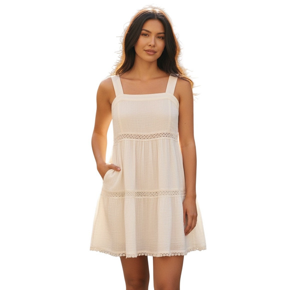 Tommy Bahama Mykonos Gauze Tiered Coverup Dress in Coconut Size XL